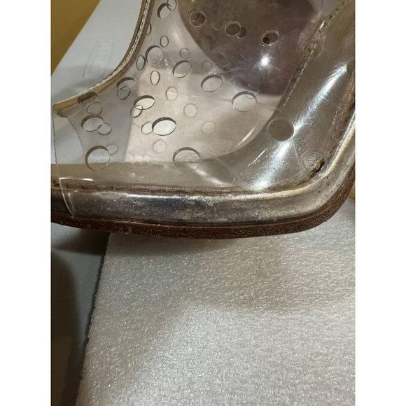 CHANEL Silver Leather And Clear Perforated PVC Slingback Heels - Picture 10 of 16